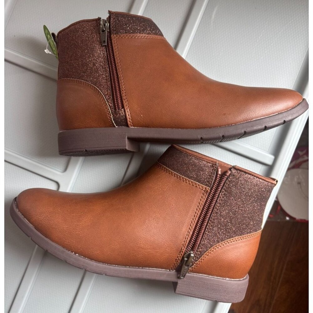 Stride Rite Girls Brown Ankle Boots With Glitter Accents & Side Zippers - Size 5 - Picture 5 of 7
